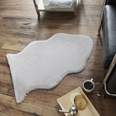 Smart Living Washable Ultra Soft Faux Rabbit Fur Rug, Fluffy Living Room, Kitchen, Bedroom Floor Anti-Slip Mat 60Cm X 90Cm -Silver - image 1