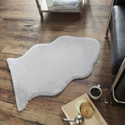 Smart Living Washable Ultra Soft Faux Rabbit Fur Rug, Fluffy Living Room, Kitchen, Bedroom Floor Anti-Slip Mat 60Cm X 90Cm -Silver