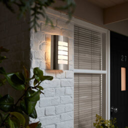 GoodHome Grandy Fixed Satin Stainless Steel Mains-Powered Outdoor Half Wall Light