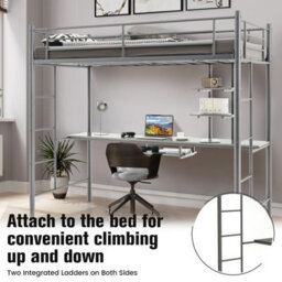 Costway 3.5 Ft Single Metal Loft Bed Frame High Sleeper Bunk Bed W/ Desk-Silver - thumbnail 8