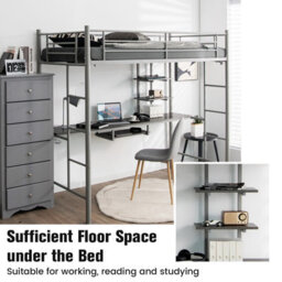 Costway 3.5 Ft Single Metal Loft Bed Frame High Sleeper Bunk Bed W/ Desk-Silver - thumbnail 7