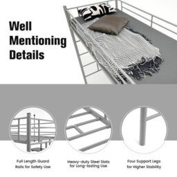 Costway 3.5 Ft Single Metal Loft Bed Frame High Sleeper Bunk Bed W/ Desk-Silver - thumbnail 9