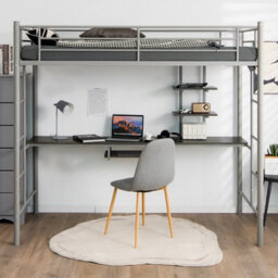 Costway 3.5 Ft Single Metal Loft Bed Frame High Sleeper Bunk Bed W/ Desk-Silver - thumbnail 3