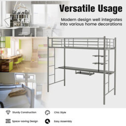 Costway 3.5 Ft Single Metal Loft Bed Frame High Sleeper Bunk Bed W/ Desk-Silver - thumbnail 6