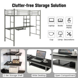 Costway 3.5 Ft Single Metal Loft Bed Frame High Sleeper Bunk Bed W/ Desk-Silver - thumbnail 5