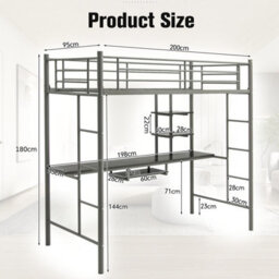 Costway 3.5 Ft Single Metal Loft Bed Frame High Sleeper Bunk Bed W/ Desk-Silver - thumbnail 2