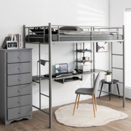 Costway 3.5 Ft Single Metal Loft Bed Frame High Sleeper Bunk Bed W/ Desk-Silver - thumbnail 1