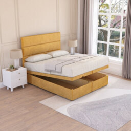 Sloomy Texas End Lift Ottoman Bed 5Ft With Sprung Memory Mattress - Mustard Plush & Headboard- King - thumbnail 2