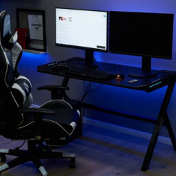 Wyld And Coco Novaoffice Gaming Desk 120 X 60 Cm Black Mdf Top Metal Legs Rgb Lighting - thumbnail 2