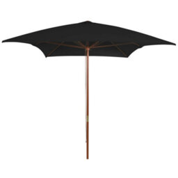 Berkfield Outdoor Parasol With Wooden Pole Black 200X300 Cm - thumbnail 1