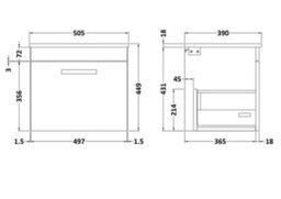 Royal Bathrooms Turin 500mm Grey Elm 1 Drawer Wall Hung Countertop Vanity Unit - thumbnail 4