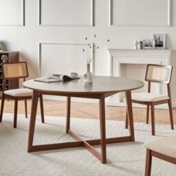 Wyld and Coco Oakline 140Cm Round Dining Table Dark Oak Mdf Top With Rubberwood Legs - Retro Style - thumbnail 2