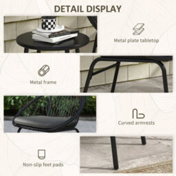 Wyld Haus Lukeno Black Rattan Rope 3-Piece Outdoor Bistro Set - Round Table And 2 Tub Chairs With Cushions - thumbnail 7