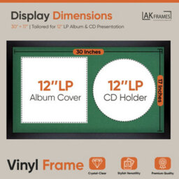 "30X17"" Matte Black Modern Vinyl Record Frame With Emerald Mount For 12 Inch Lp Album Cover & Disc - Ak Frames" - thumbnail 2
