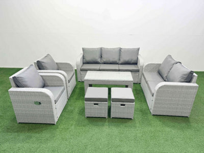 Fimous Pe Rattan Garden Furniture Set Adjustable Chair Sofa Double Love Seat 2 Seater Sofa Lounge Set 2 Stools Light Grey - image 1