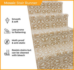 Mosaic Stair Runner - Soft & Durable Carpet Runner For Stairs & Staircases, Multiple Lengths - thumbnail 3