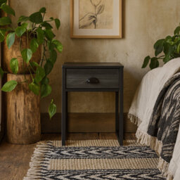 Wyld Haus Rimini Slate Grey Oak And Black Bedside Table With Drawer - thumbnail 2