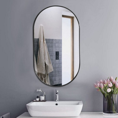 Living And Home Livingandhome Wall Mounted Oval Framed Bathroom Mirror Black 400 X 700 mm - image 1