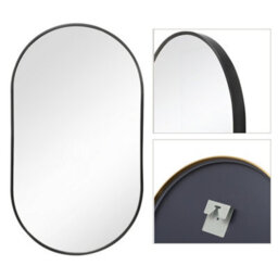 Living And Home Livingandhome Wall Mounted Oval Framed Bathroom Mirror Black 400 X 700 mm - thumbnail 5