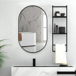 Living And Home Livingandhome Wall Mounted Oval Framed Bathroom Mirror Black 400 X 700 mm - thumbnail 2