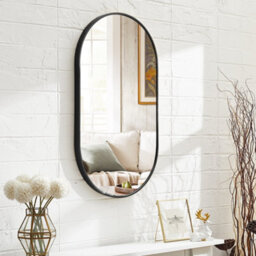 Living And Home Livingandhome Wall Mounted Oval Framed Bathroom Mirror Black 400 X 700 mm - thumbnail 3