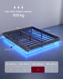 LEDREM King Floating Bed Frame With Led Lighting, Upholstered Sides, Charging Ports, Metal Platform Bed, Grey - thumbnail 7