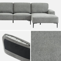 Sweeek - 3-Seater Corner Sofa In Fabric And Metal Right-Hand Corner Atlanta Charcoal Grey 134X260X84 Cm - thumbnail 7