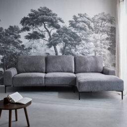 Sweeek - 3-Seater Corner Sofa In Fabric And Metal Right-Hand Corner Atlanta Charcoal Grey 134X260X84 Cm - thumbnail 2