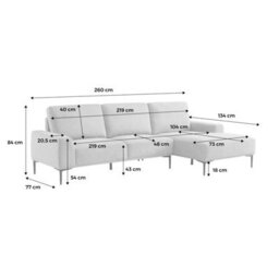 Sweeek - 3-Seater Corner Sofa In Fabric And Metal Right-Hand Corner Atlanta Charcoal Grey 134X260X84 Cm - thumbnail 8