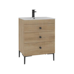 Royal Bathrooms Royal Bathroom Verona 600mm Natural Oak 3-Drawer Floor Standing Bathroom Vanity Unit With Carrara White Basin & Matt Black Knob - thumbnail 6