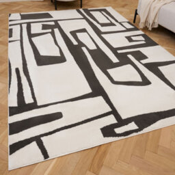 The Rugs Loft Dark Grey And Ivory Abstract Geometric Living Room Area Rug And Runners Soft Pile - thumbnail 1