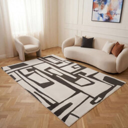 The Rugs Loft Dark Grey And Ivory Abstract Geometric Living Room Area Rug And Runners Soft Pile - thumbnail 3