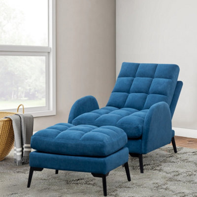 Thehotsale Leisure Recliner Armchair And Ottoman Set With Footstool And Metal Legs Blue - image 1