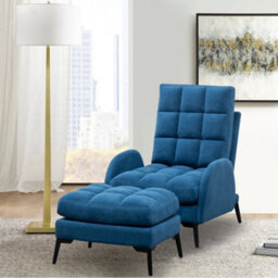 Thehotsale Leisure Recliner Armchair And Ottoman Set With Footstool And Metal Legs Blue - thumbnail 2