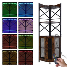 Rustic Brown 5 Tier Corner Bar Cabinet Led Lighting Wine Bottles Display Rack - thumbnail 5