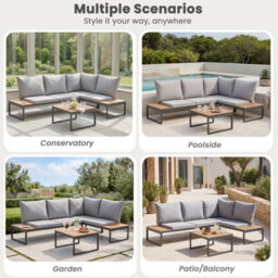 Evre Grey 4 Seater Garden Furniture Set Aluminium Outdoor Corner Sofa With Coffee Table & Cushions. - thumbnail 6