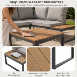 Evre Grey 4 Seater Garden Furniture Set Aluminium Outdoor Corner Sofa With Coffee Table & Cushions. - thumbnail 4