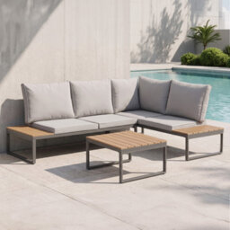 Evre Grey Aruba  4 Seater Metal Garden Furniture Set Aluminium Outdoor Corner Sofa With Coffee Table & Thick Cushions