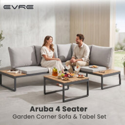 Evre Grey 4 Seater Garden Furniture Set Aluminium Outdoor Corner Sofa With Coffee Table & Cushions. - thumbnail 2