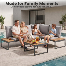 Evre Grey 4 Seater Garden Furniture Set Aluminium Outdoor Corner Sofa With Coffee Table & Cushions. - thumbnail 7