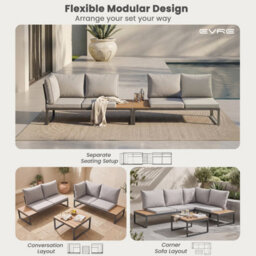 Evre Grey 4 Seater Garden Furniture Set Aluminium Outdoor Corner Sofa With Coffee Table & Cushions. - thumbnail 3