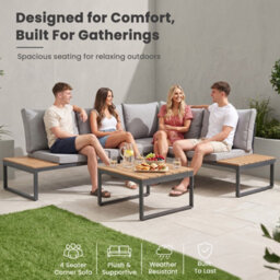 Evre Grey 4 Seater Garden Furniture Set Aluminium Outdoor Corner Sofa With Coffee Table & Cushions. - thumbnail 8