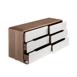 Angel Cerda Stylish White Wooden Chest Of Drawers With Walnut And Chrome Accents - thumbnail 5