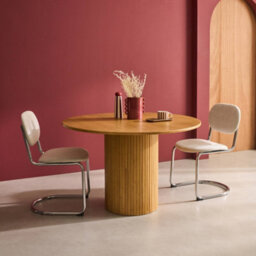 Sweeek - Round Rubberwood Dining Table And Oak Veneer 4 Seats, Natural, 115X115X73 Cm - Estelle - thumbnail 4