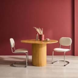 Sweeek - Round Rubberwood Dining Table And Oak Veneer 4 Seats, Natural, 115X115X73 Cm - Estelle - thumbnail 1