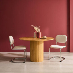 Sweeek - Round Rubberwood Dining Table And Oak Veneer 4 Seats, Natural, 115X115X73 Cm - Estelle - thumbnail 3