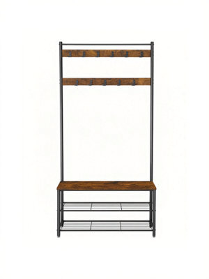 Vasagle Coat Rack, Hall Tree With Shoe Storage Bench, 32 X 85 X 175 Cm, Industrial, Rustic Brown And Black - image 1
