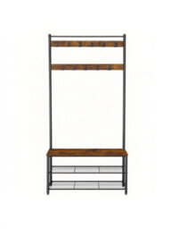 Vasagle Coat Rack, Hall Tree With Shoe Storage Bench, 32 X 85 X 175 Cm, Industrial, Rustic Brown And Black