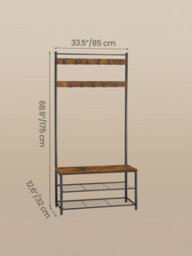 Vasagle Coat Rack, Hall Tree With Shoe Storage Bench, 32 X 85 X 175 Cm, Industrial, Rustic Brown And Black - thumbnail 4