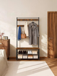 Vasagle Coat Rack, Hall Tree With Shoe Storage Bench, 32 X 85 X 175 Cm, Industrial, Rustic Brown And Black - thumbnail 5
